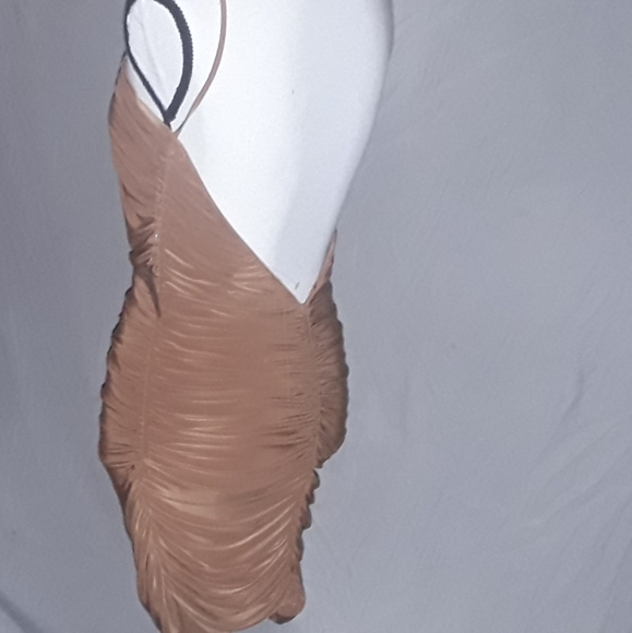 LUX LA RUCHED TOFFEE BACKLESS DRESS Sz M/ L - Picture 3 of 6